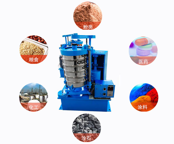拍擊式標(biāo)準(zhǔn)振篩機(jī)適用范圍：粉狀，醫(yī)藥，糧食，石沙，化工，涂料等