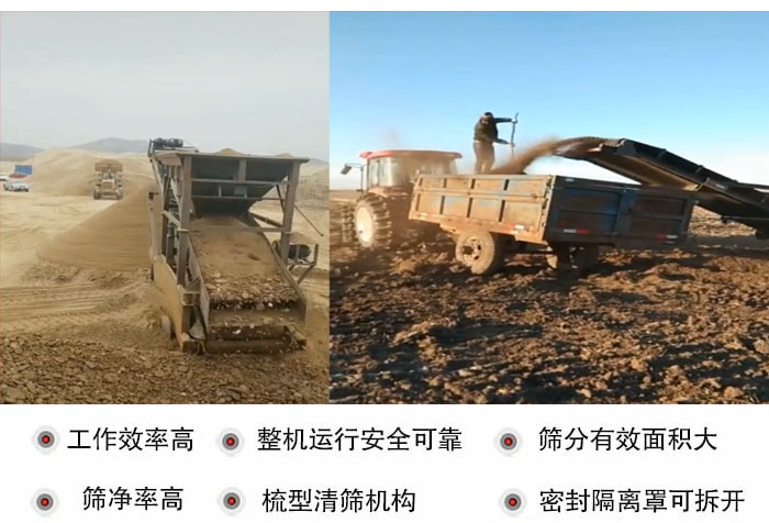 振動篩沙機(jī)特點及優(yōu)勢：工作效率高，整機(jī)運(yùn)行安全可靠，篩分有效面積大，篩凈率高，梳型清篩機(jī)構(gòu)，密封隔離罩可拆開。